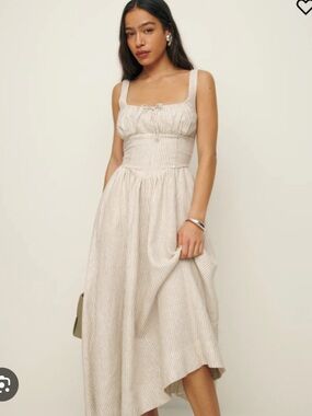REFORMATION Balia Linen Dress, Sandy Stripe